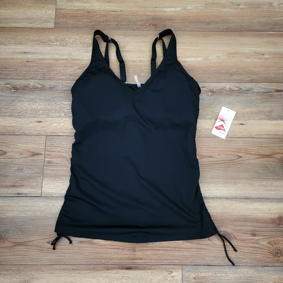 Lands' End Underwire Tankini Top Womens 10 D Black NEW - Picture 1 of 5